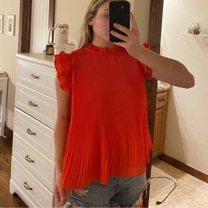 The Impeccable Pig pleated red blouse with shoulder detailing